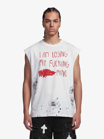 Grunge Slogan Print Distressed Raw Hem Sleeveless T-Shirt - 2612